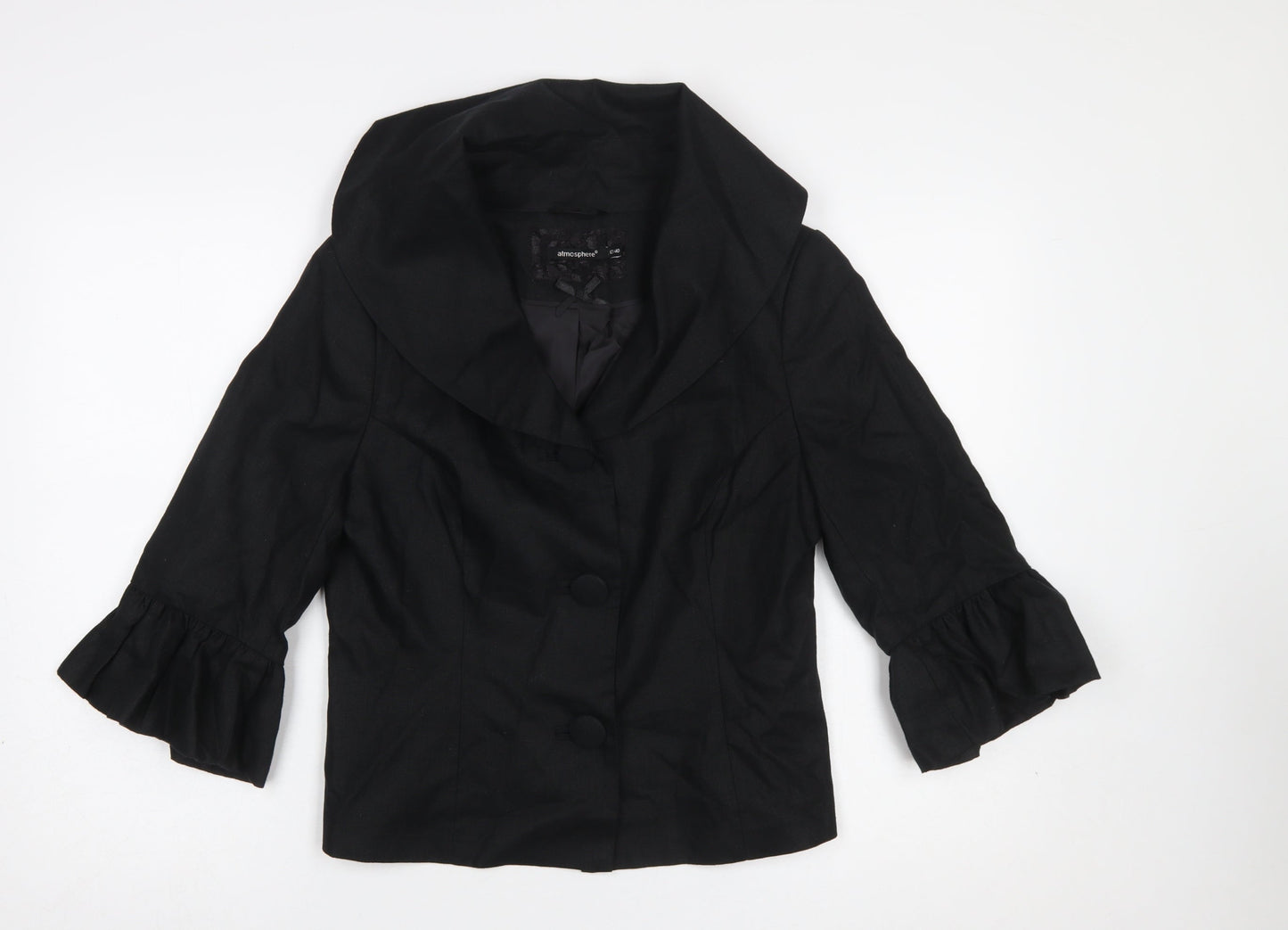 Atmosphere Women Black Size 12 Cropped Suit Jacket with 3/4 Sleeves