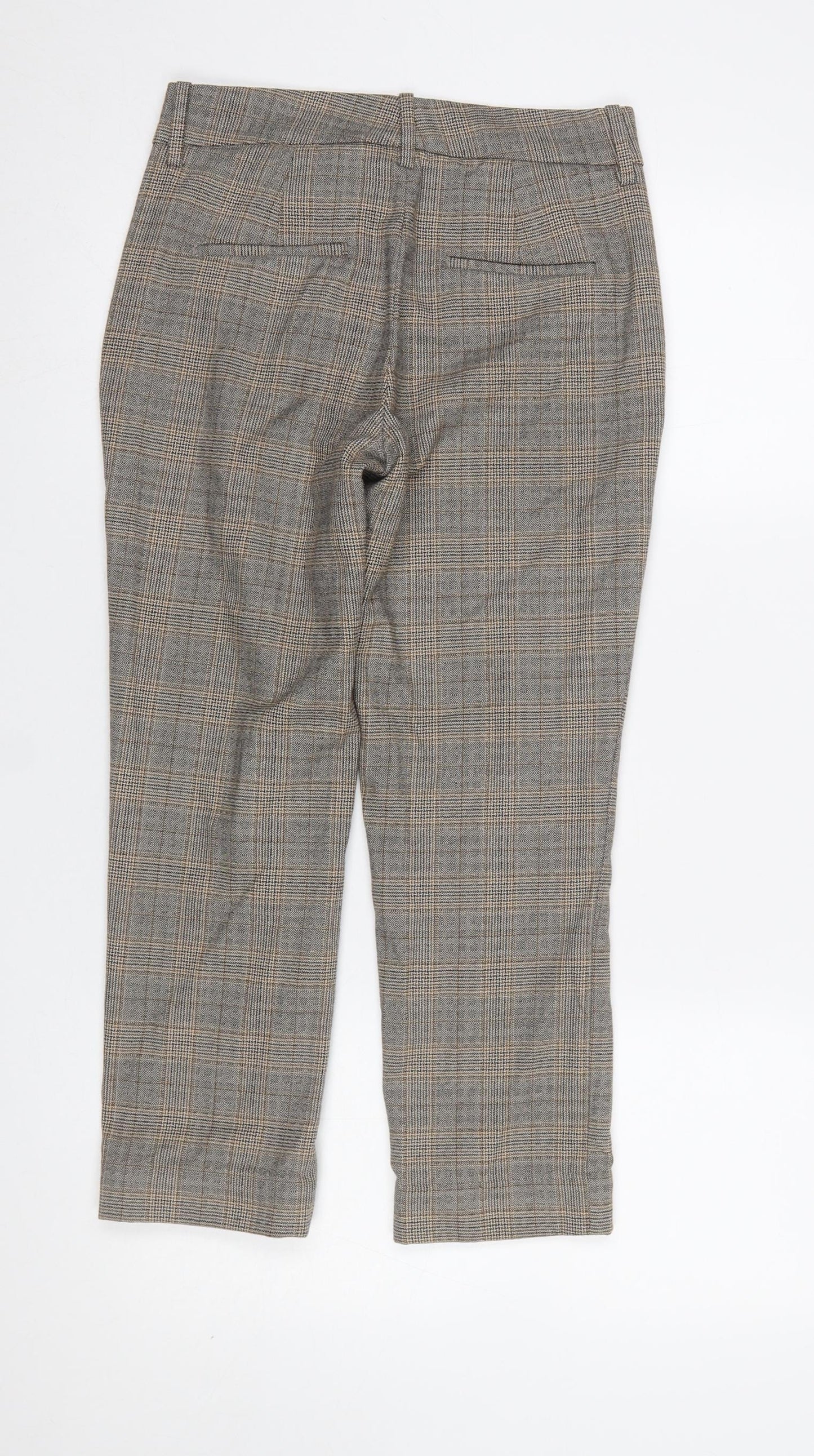 Zara Women Brown Check Cropped Slim Fit Trousers Size 6