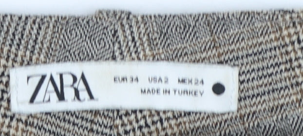 Zara Women Brown Check Cropped Slim Fit Trousers Size 6