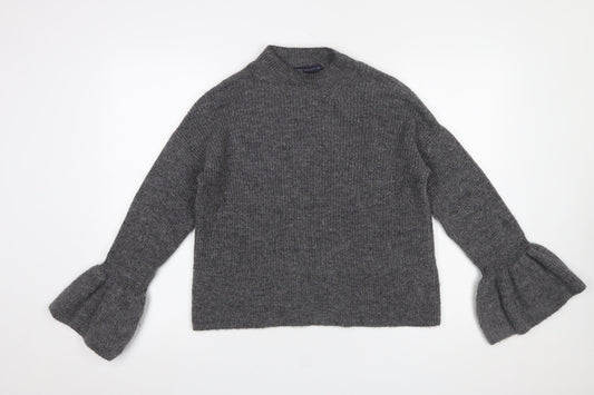 Marks and Spencer Women Grey Mock Neck Bell Sleeve Pullover Jumper Size S