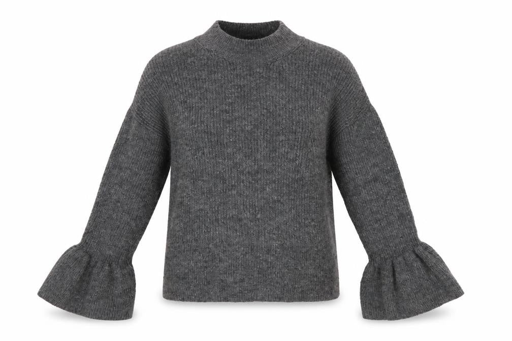 Marks & Spencer Women Grey Mock Neck Bell Sleeve Pullover Jumper Size S
