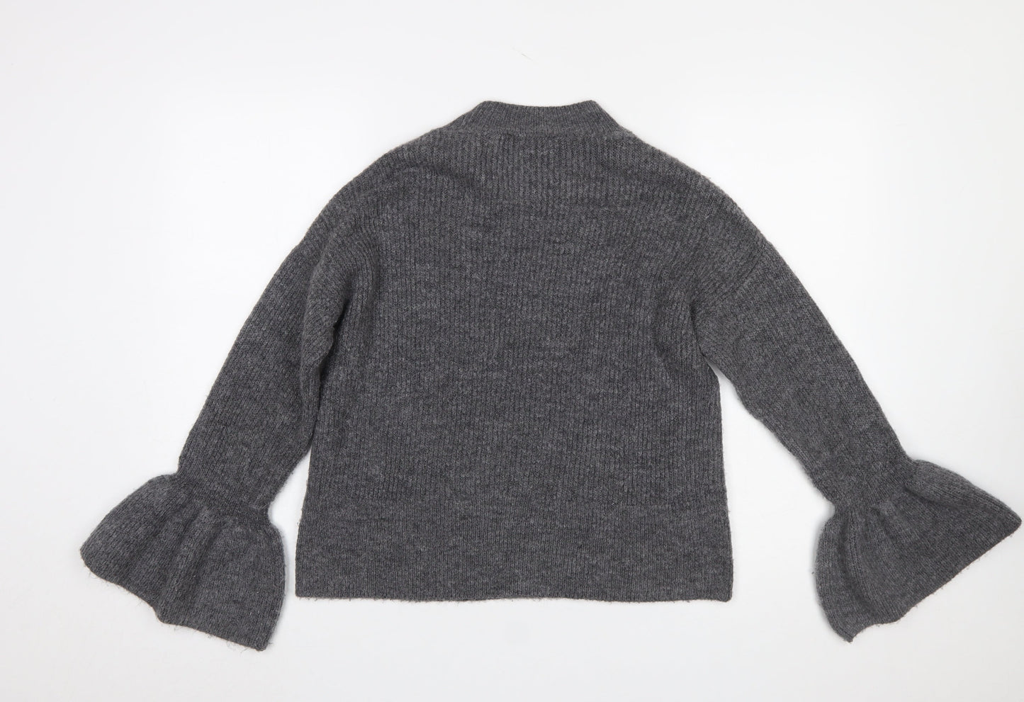 Marks and Spencer Women Grey Mock Neck Bell Sleeve Pullover Jumper Size S