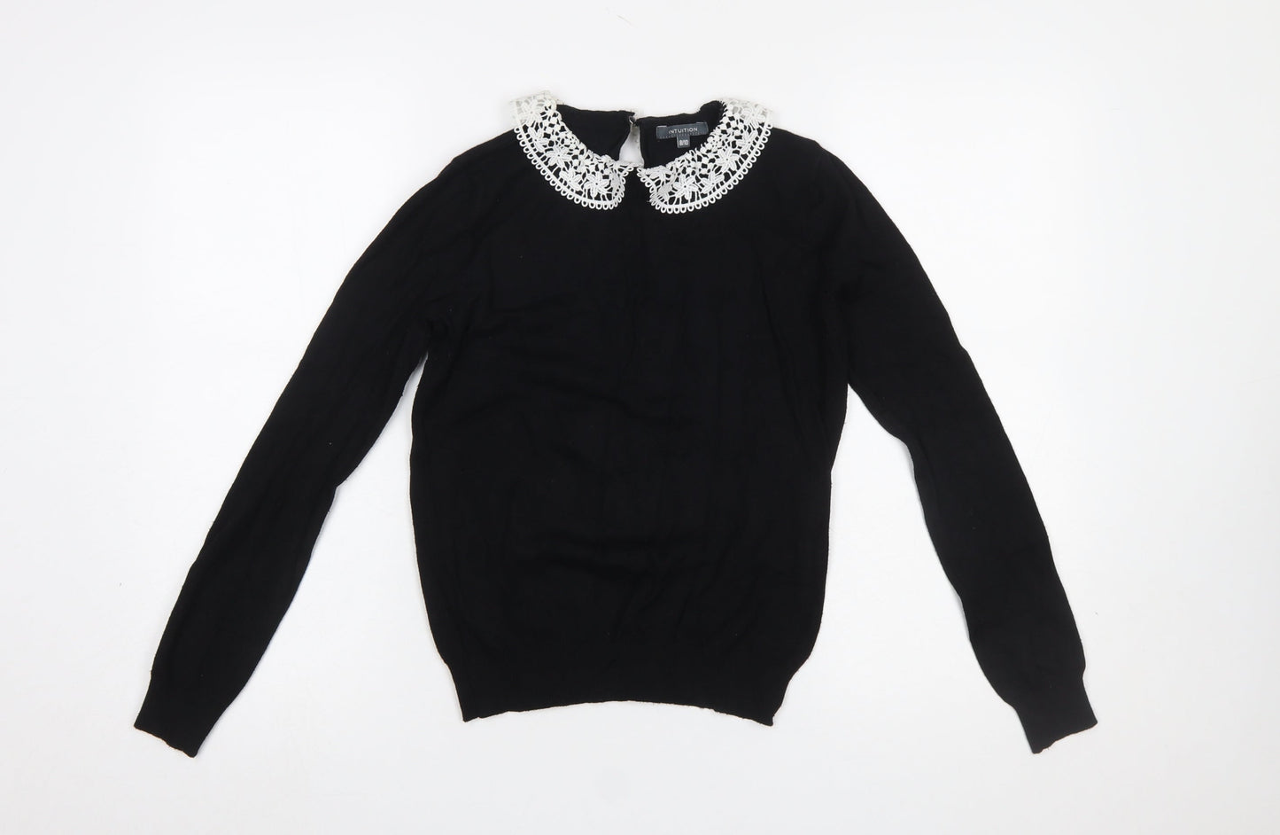 Intuition Women's Black Collared Knit Pullover Jumper Size 8