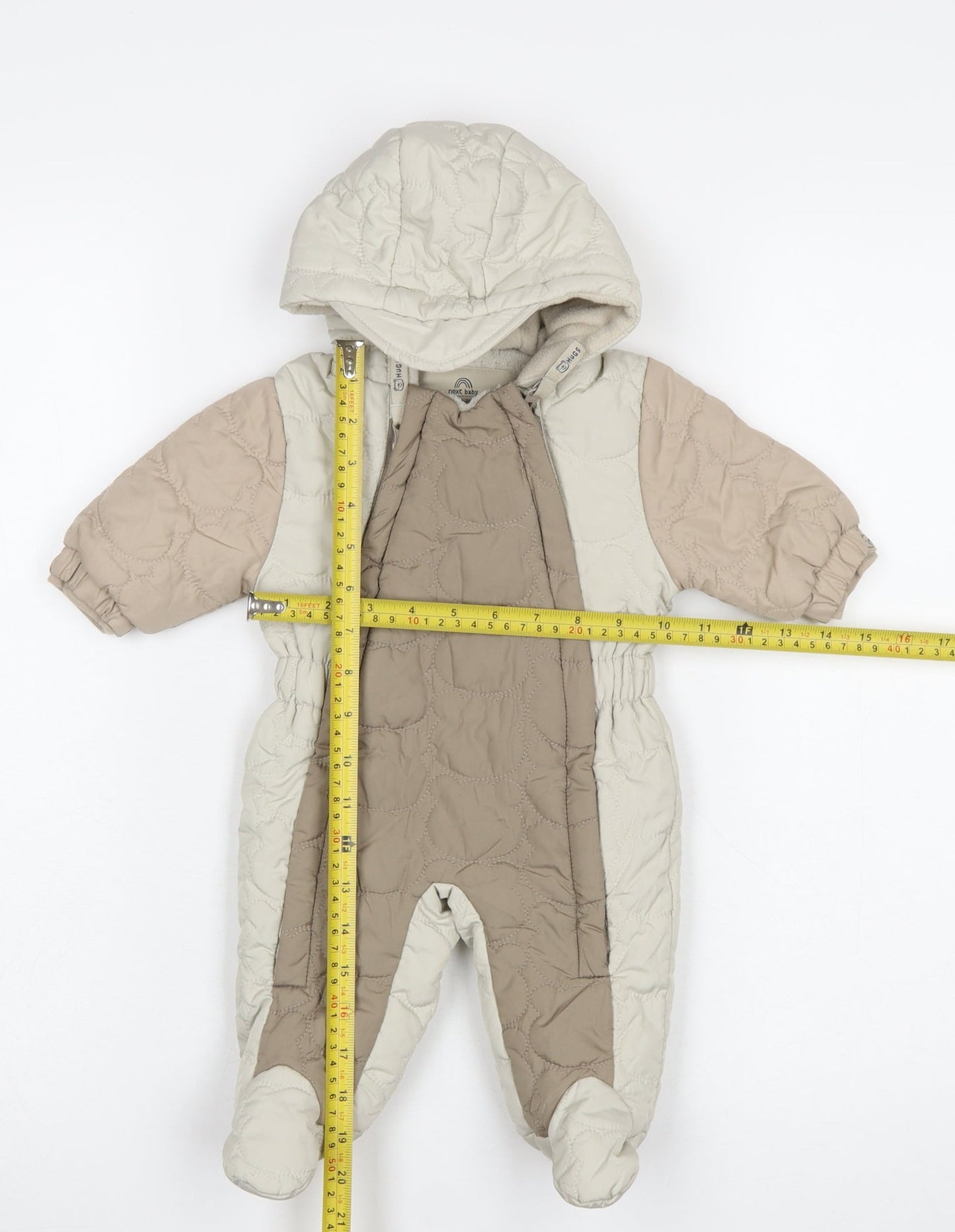 Next Unisex Baby Beige Hooded Puffer Snowsuit Newborn Winter Quilted