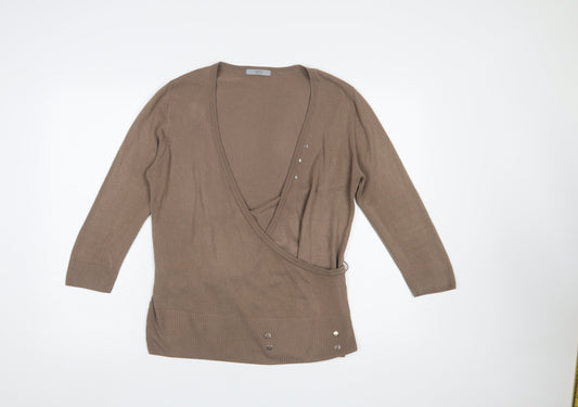 Marks and Spencer Women Brown Wrap Jumper Size 16 V-Neck Knit