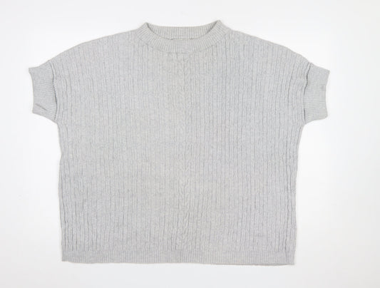 Betty Barclay Women’s Grey Cable-Knit Short Sleeve Mock Neck Jumper Size 10