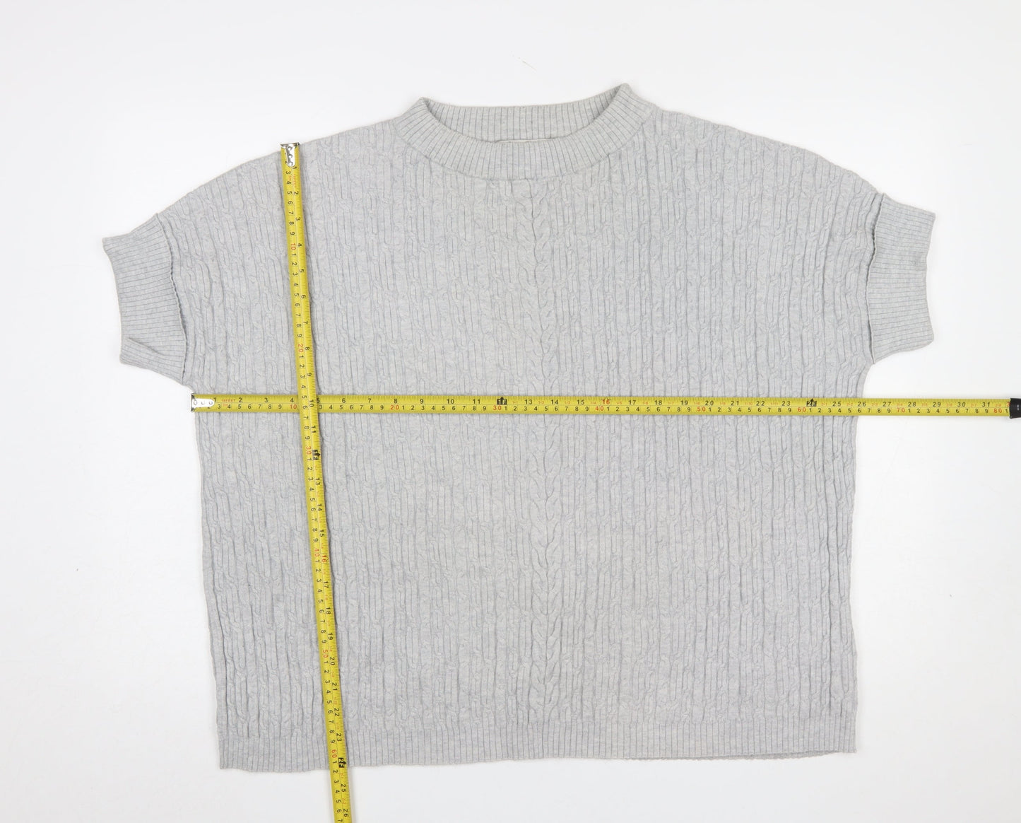 Betty Barclay Women’s Grey Cable-Knit Short Sleeve Mock Neck Jumper Size 10