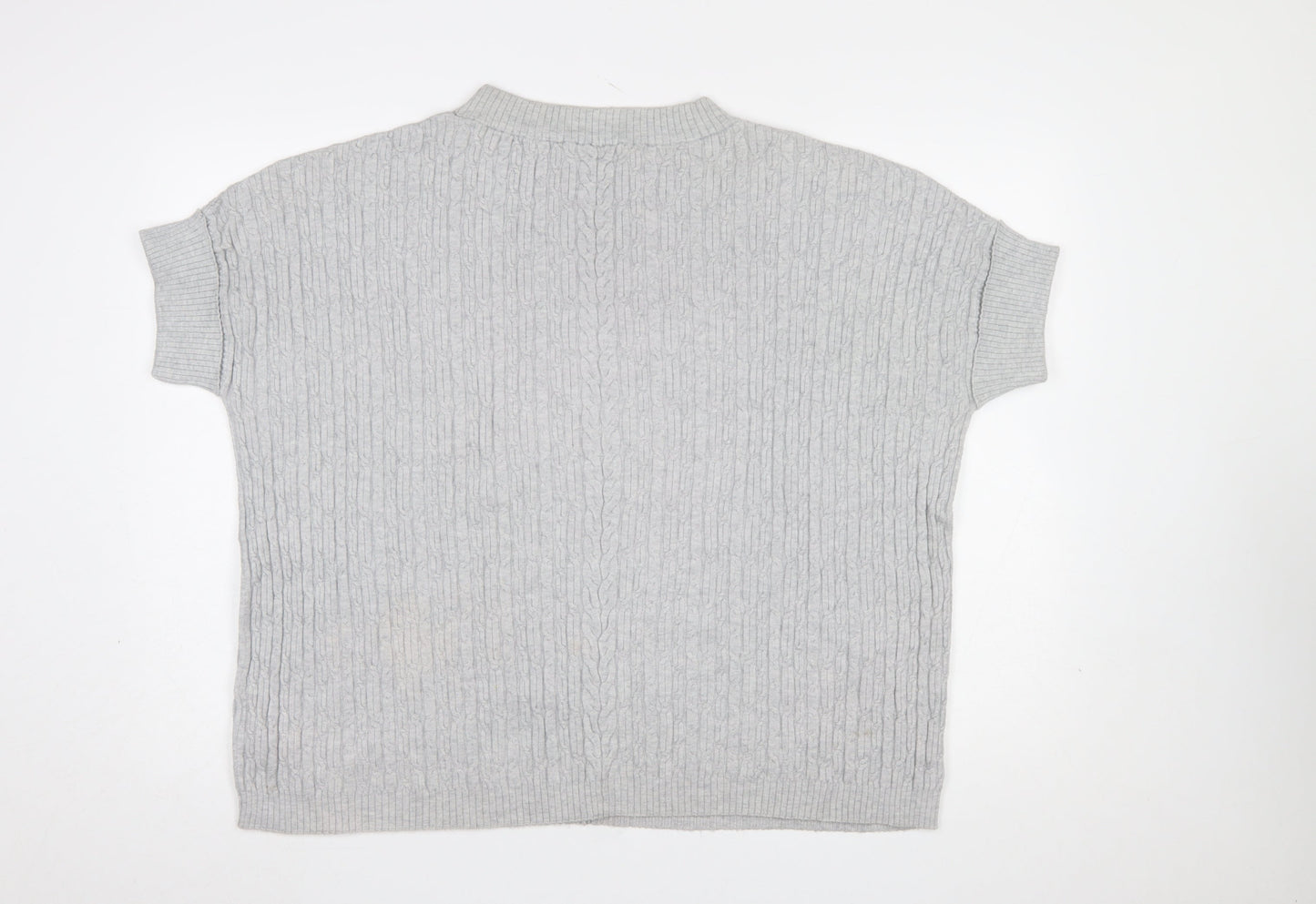 Betty Barclay Women’s Grey Cable-Knit Short Sleeve Mock Neck Jumper Size 10