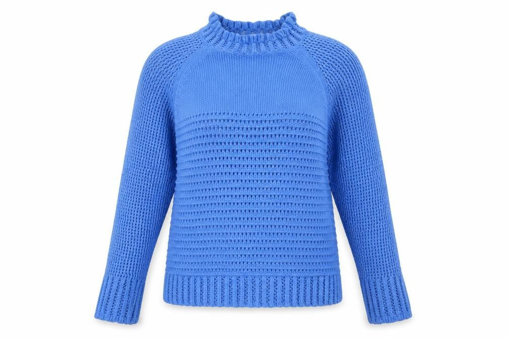 Marks & Spencer Women Blue Open-Knit High Neck Cotton Jumper Size 14