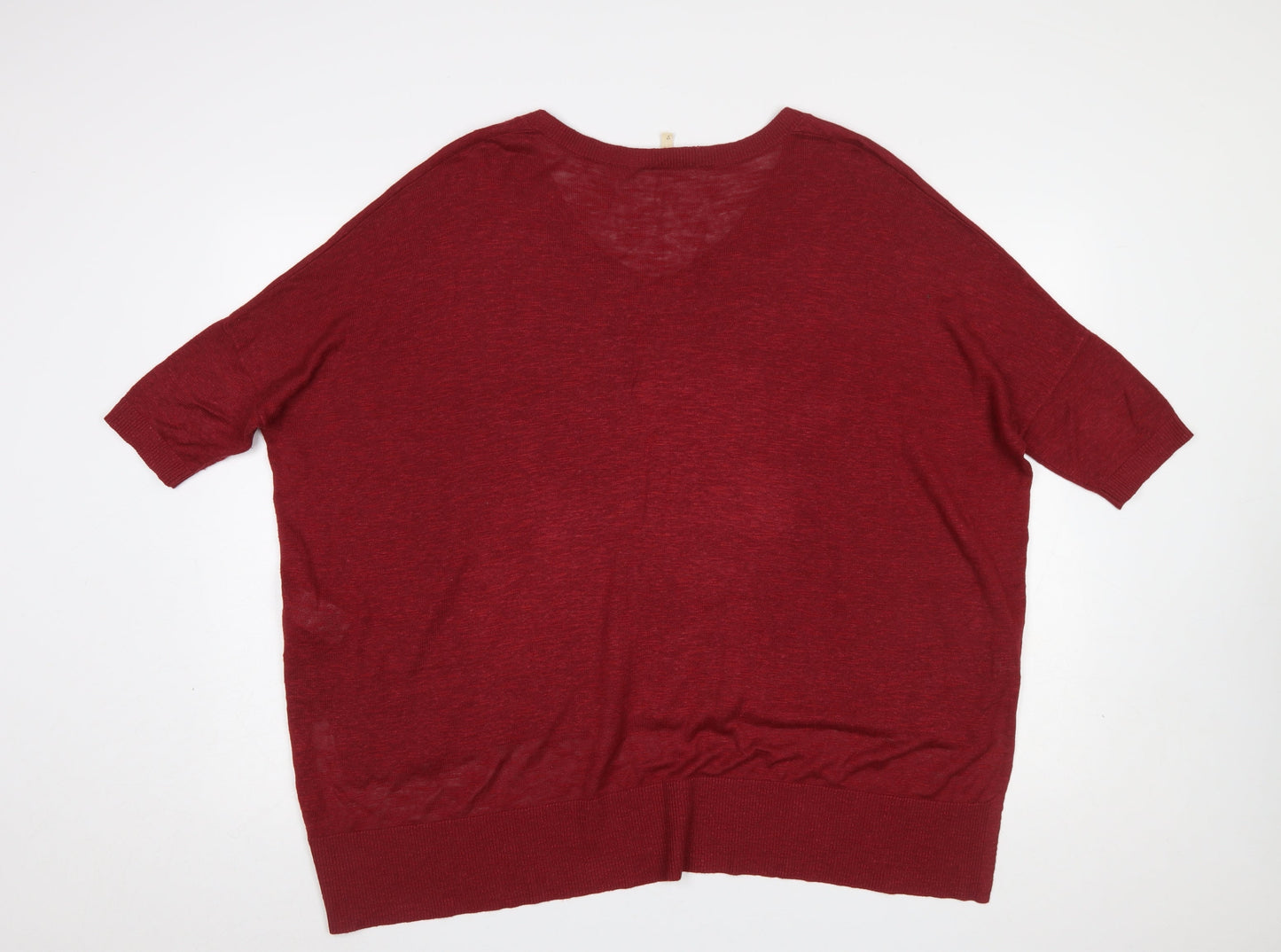 Phase Eight Women's Red V-Neck Short Sleeve Relaxed Fit Jumper Size S