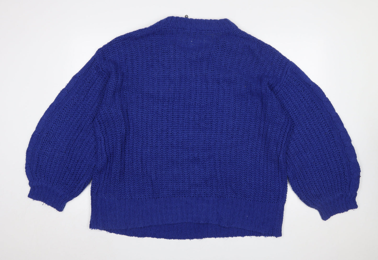 Brave Soul Women Blue Cable Knit Crew Neck Jumper Size 14