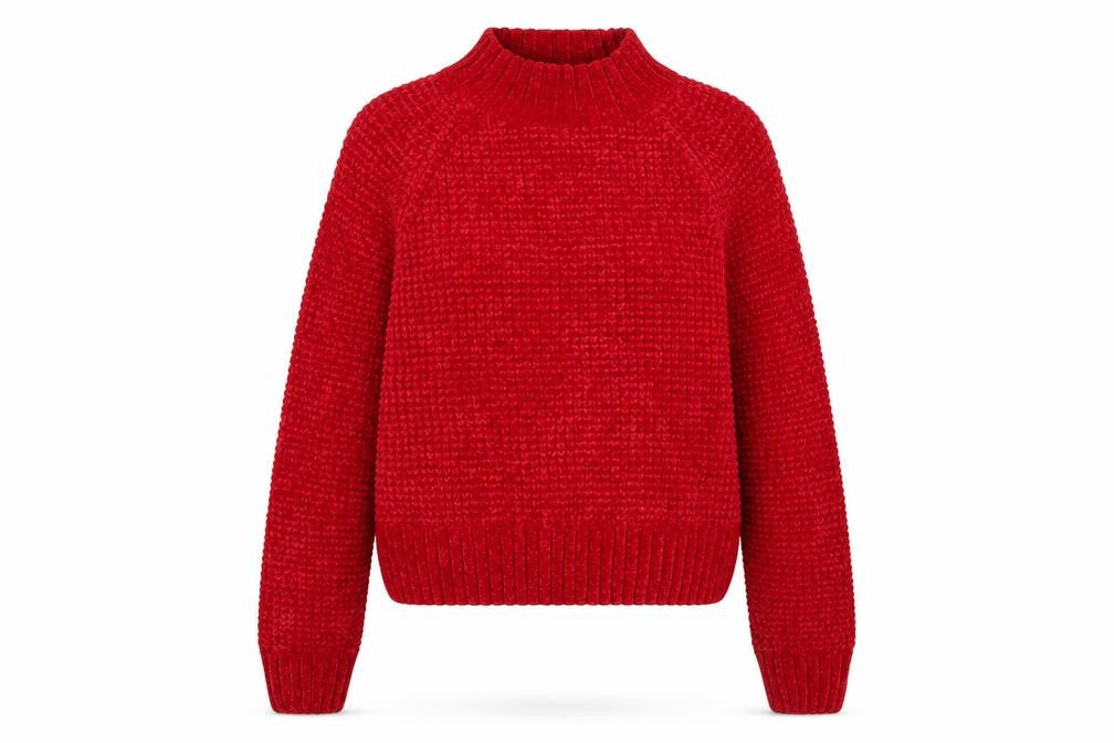 H&M Women’s Red Chunky-Knit Mock Neck Pullover Jumper Size 14