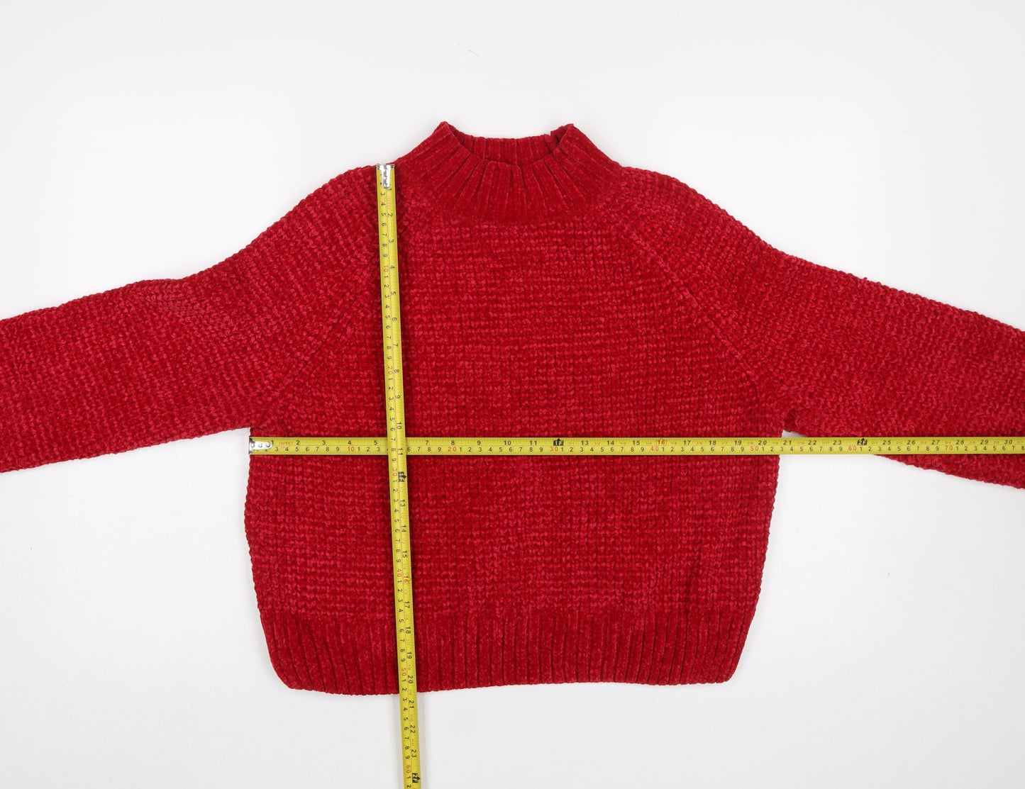 H&M Women’s Red Chunky-Knit Mock Neck Pullover Jumper Size 14