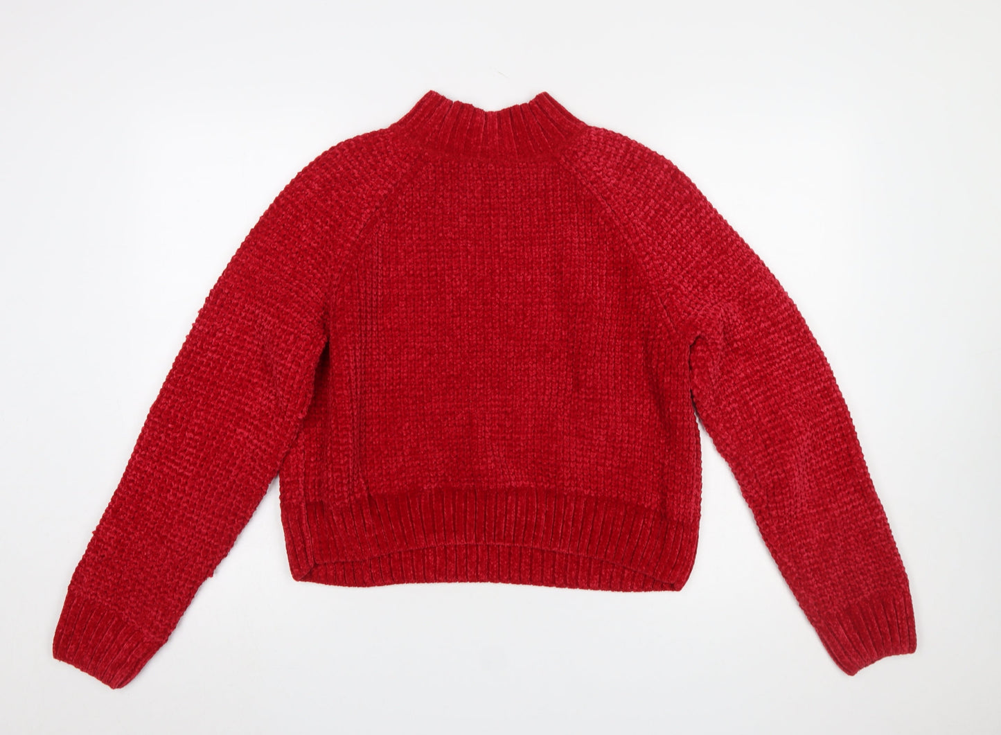 H&M Women’s Red Chunky-Knit Mock Neck Pullover Jumper Size 14