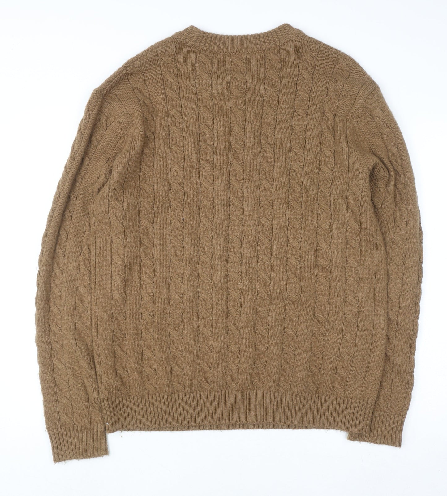Next Men Brown Cable-Knit Crew Neck Jumper L Wool Blend Pullover