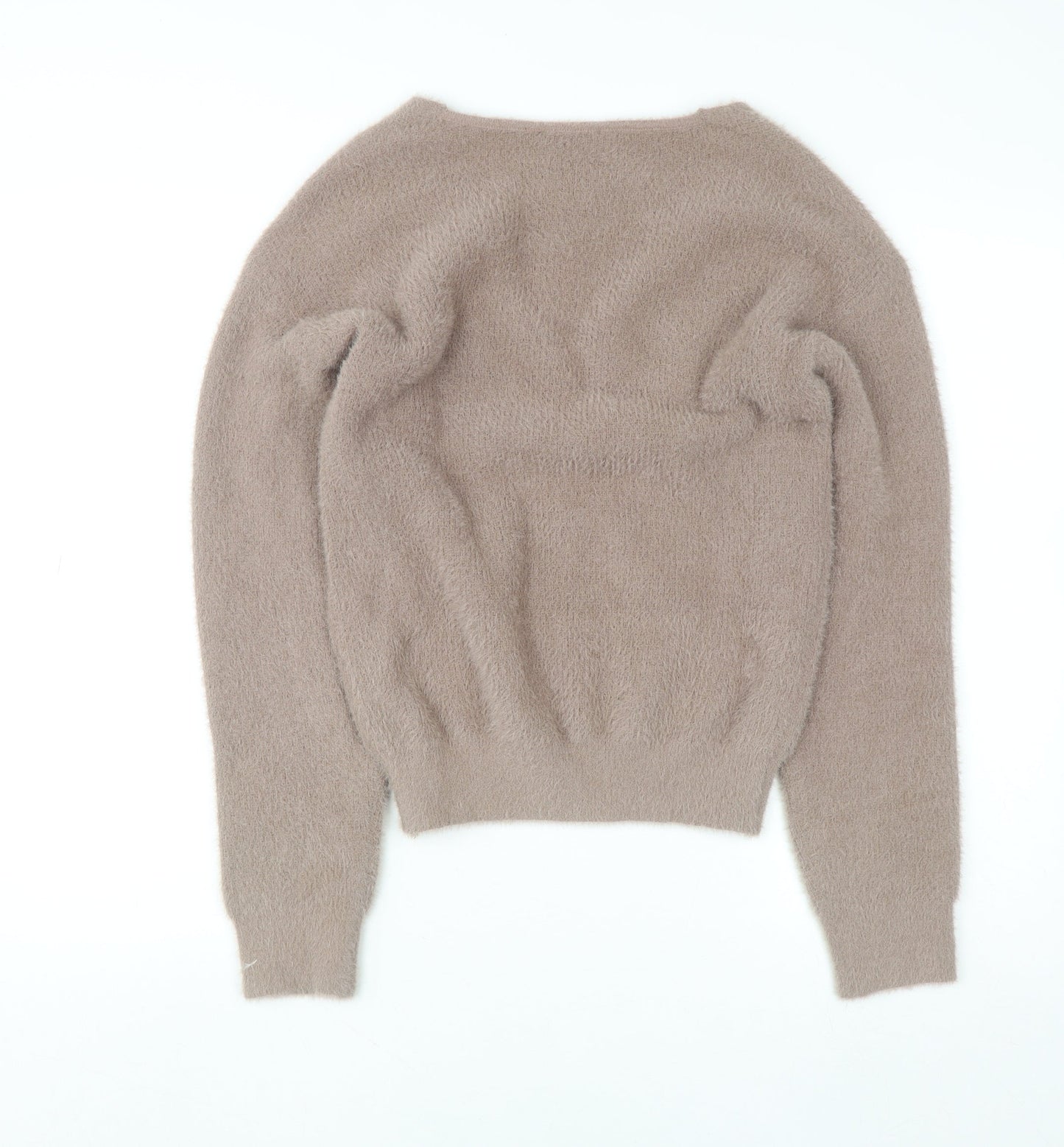 Zara Women Beige V-Neck Long Sleeve Knit Pullover Jumper Size S
