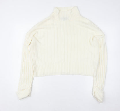 Rebellious Women's Ivory Mock Neck Ribbed Knit Jumper Size 8