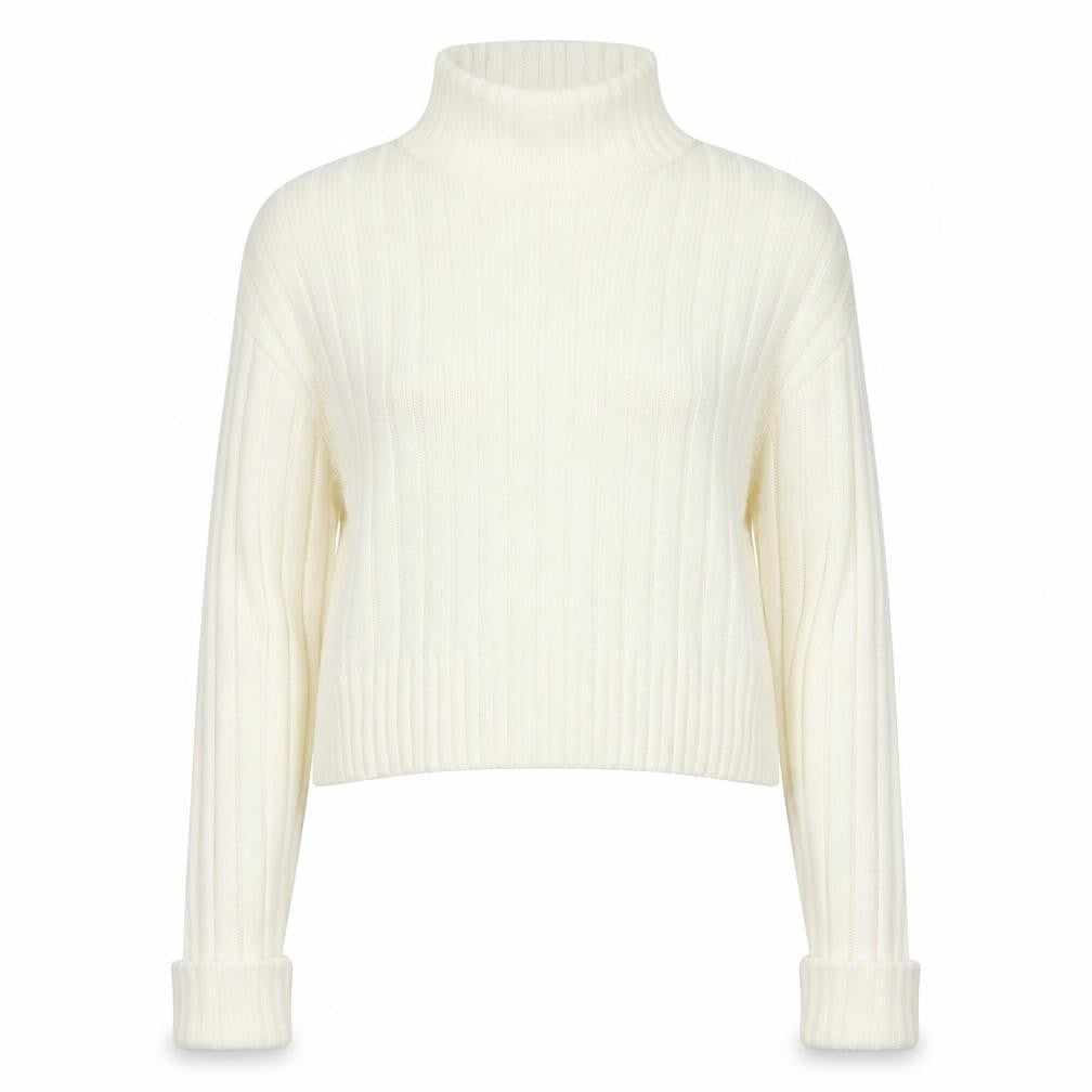 Rebellious Women's Ivory Mock Neck Ribbed Knit Jumper Size 8