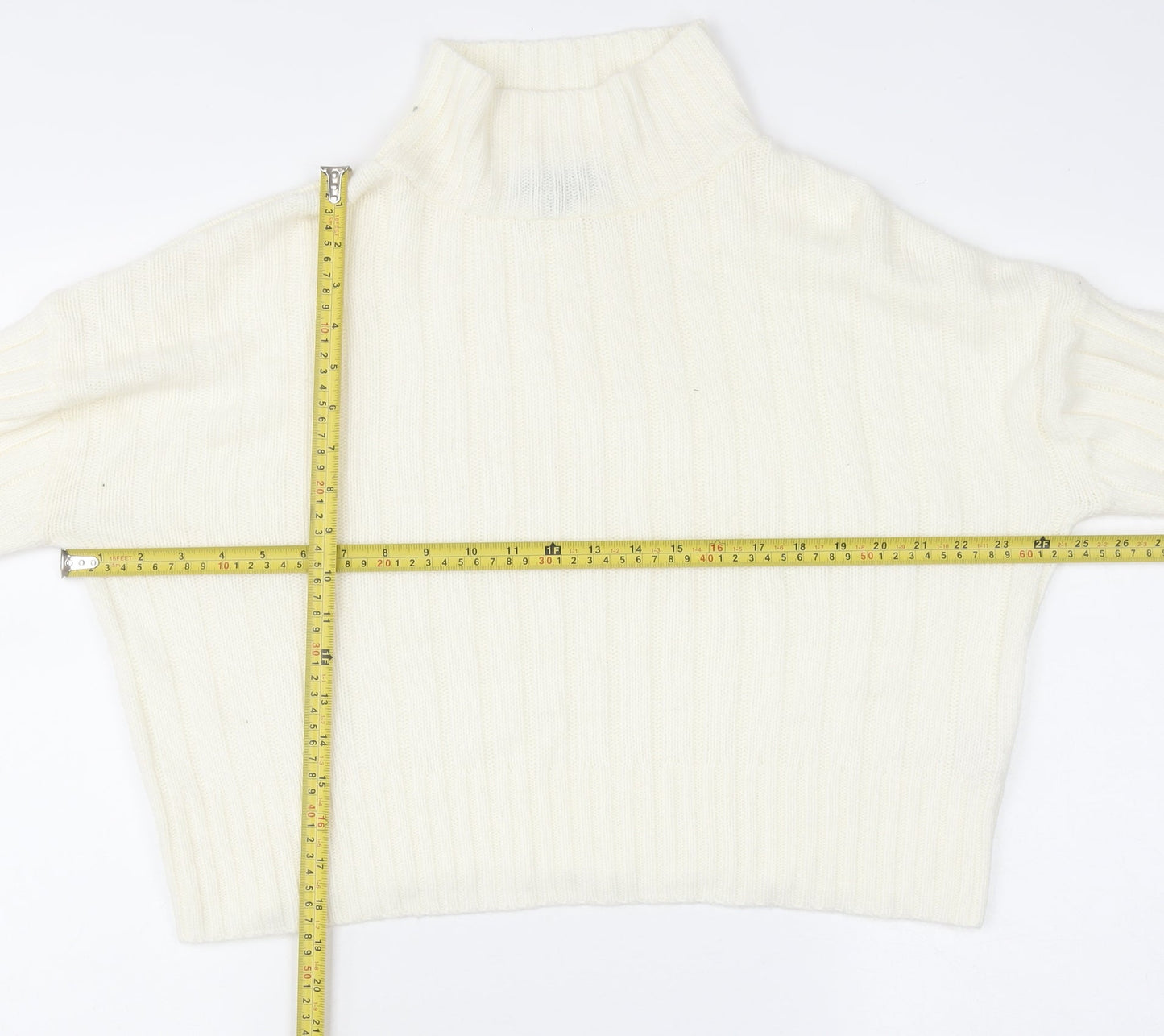 Rebellious Women's Ivory Mock Neck Ribbed Knit Jumper Size 8