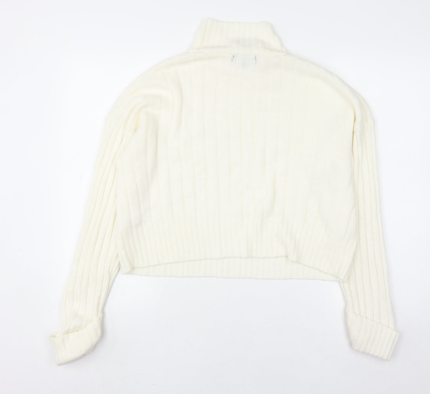 Rebellious Women's Ivory Mock Neck Ribbed Knit Jumper Size 8
