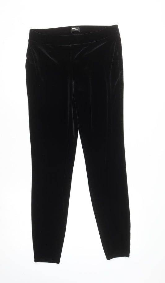 Express Women’s Black Velvet Mid Rise Stretch Ankle Leggings Size S