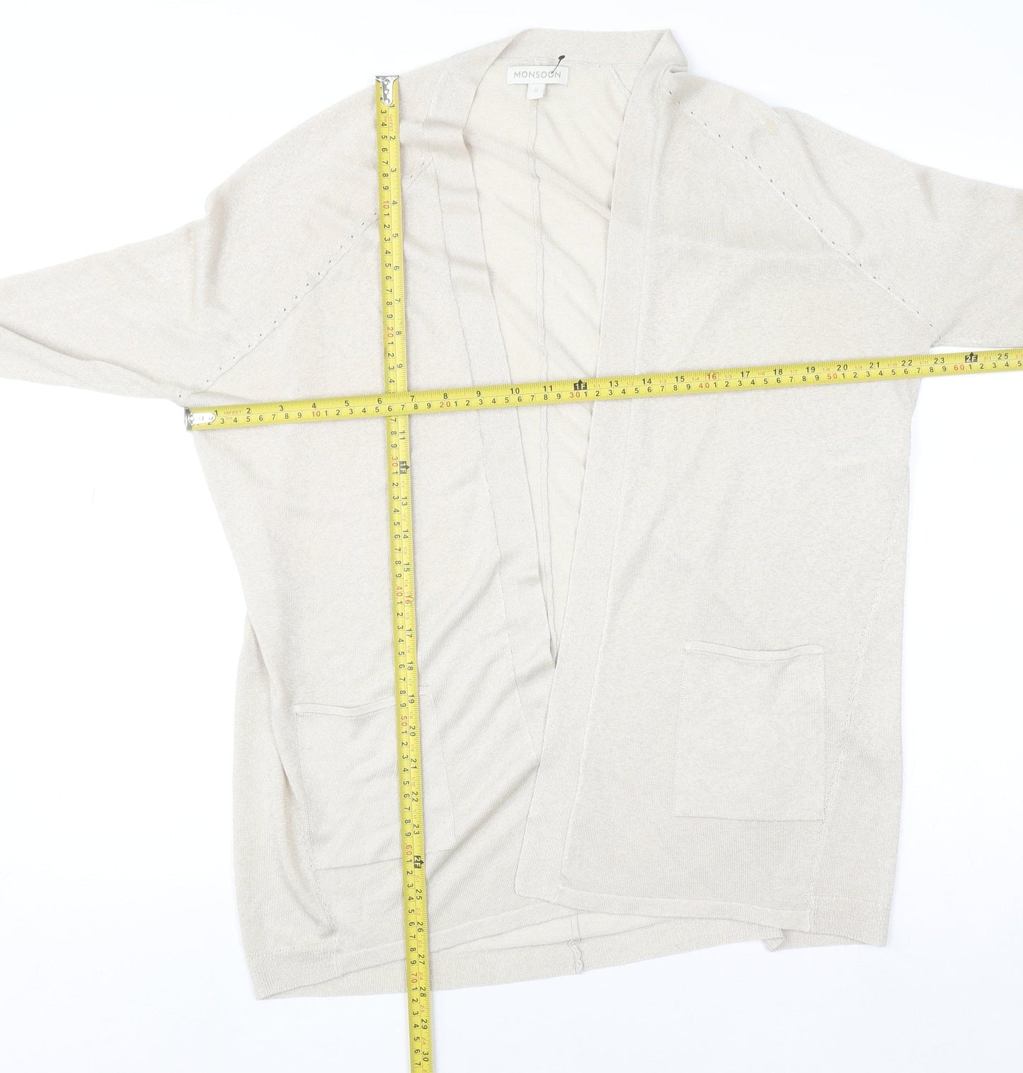 Monsoon Women’s Beige Longline Open Knit Cardigan Size S