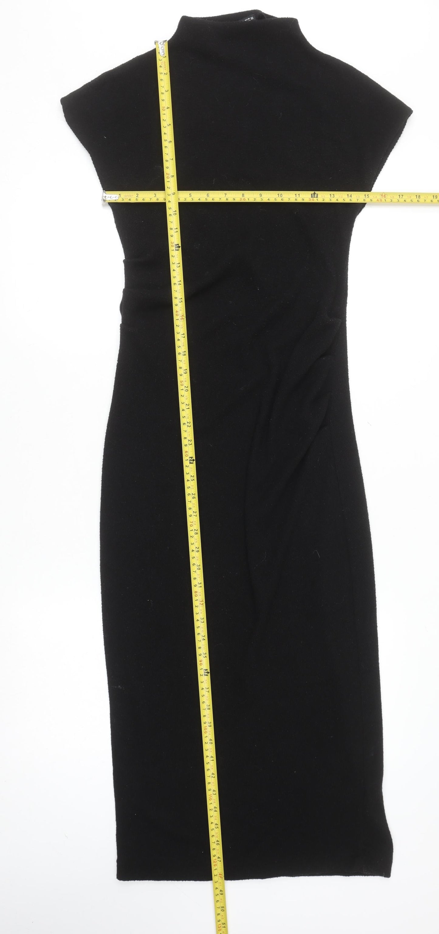 Zara Women Black Bodycon Knit Midi Dress Size 8 High Neck