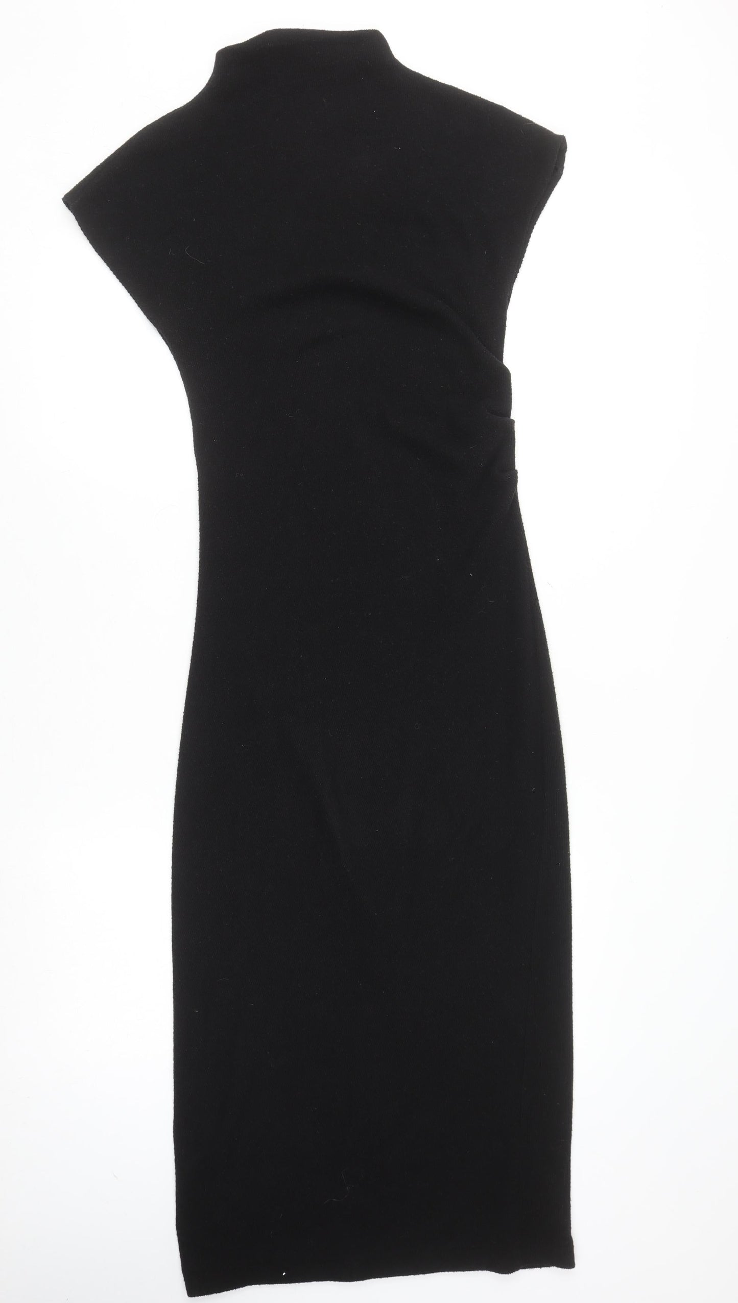 Zara Women Black Bodycon Knit Midi Dress Size 8 High Neck