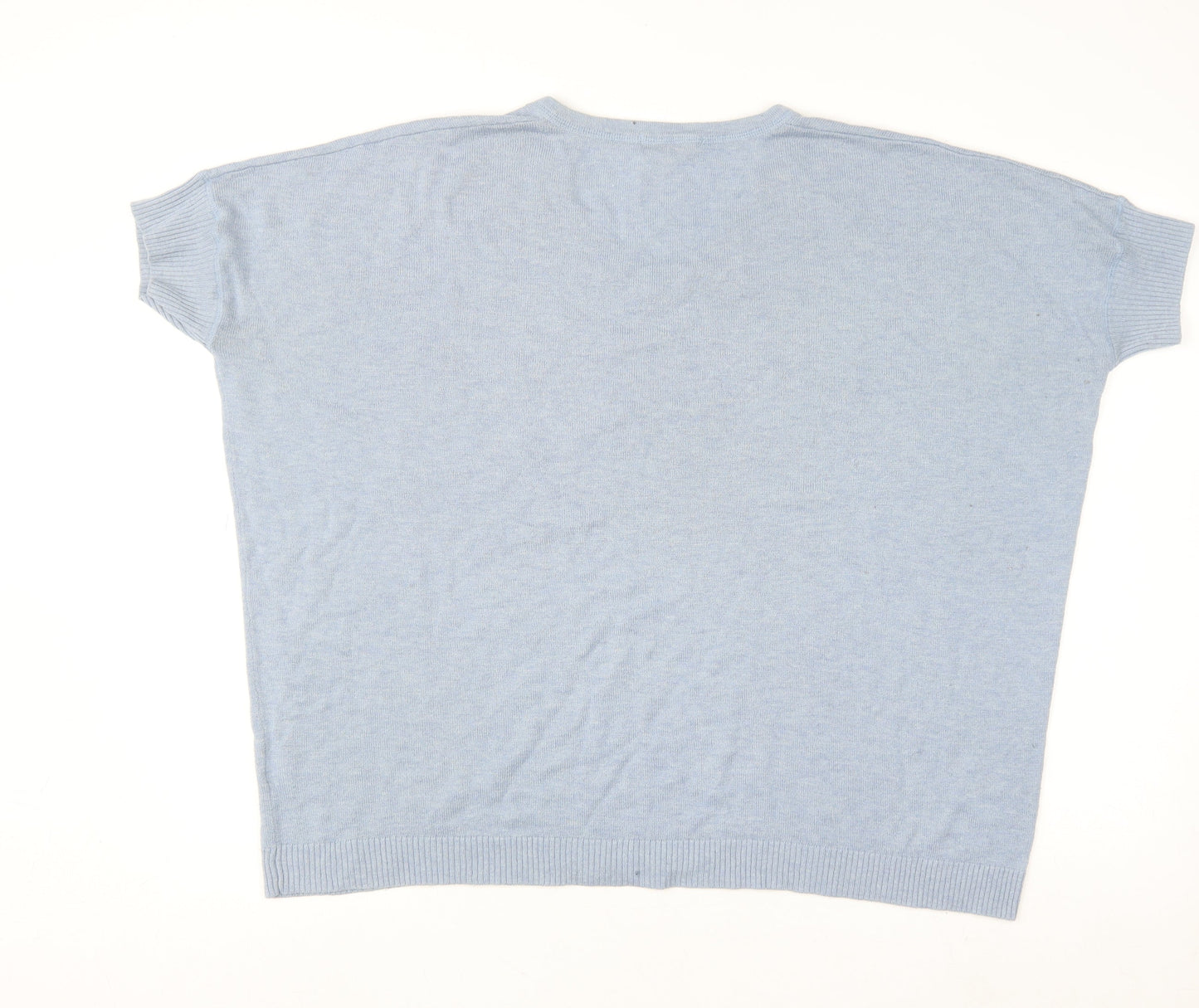 Jigsaw Women's Blue Knit V-Neck Short Sleeve Wool Blend Top M