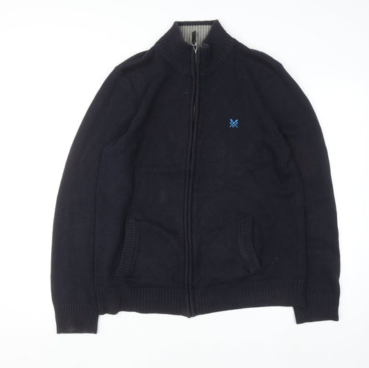 Crew Clothing Co. Men’s Blue Cotton Full Zip Jumper L High Neck Knit