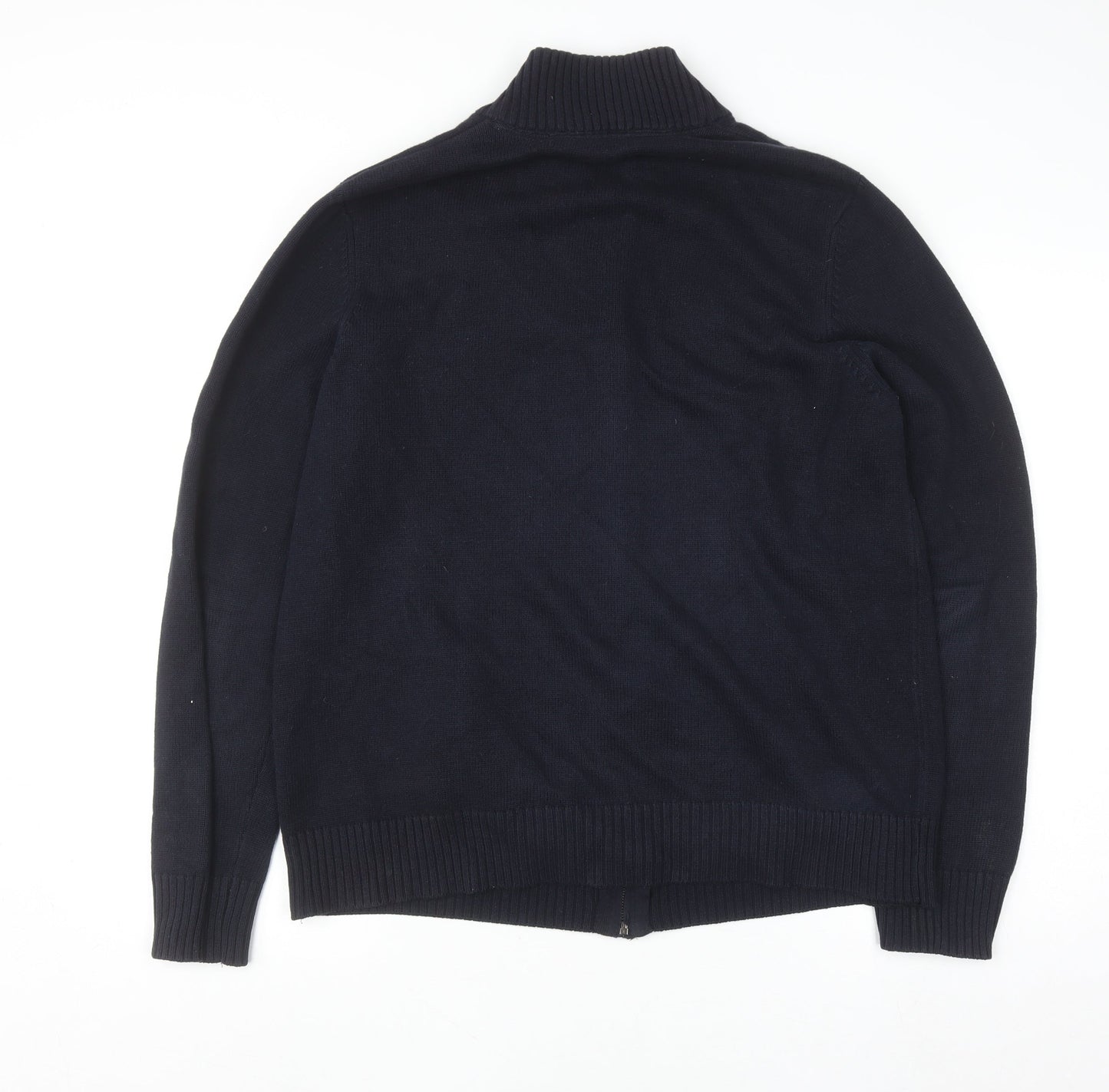 Crew Clothing Co. Men’s Blue Cotton Full Zip Jumper L High Neck Knit