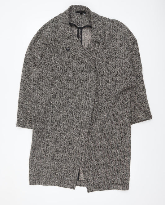 Topshop Womens Black & White Herringbone Long Coat UK 8 Viscose Blend