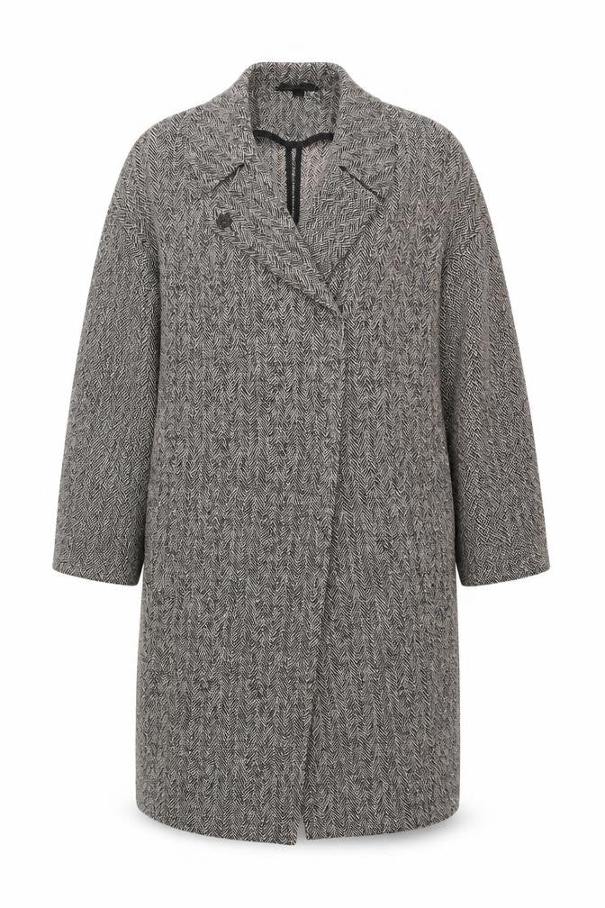 Topshop Womens Black & White Herringbone Long Coat UK 8 Viscose Blend