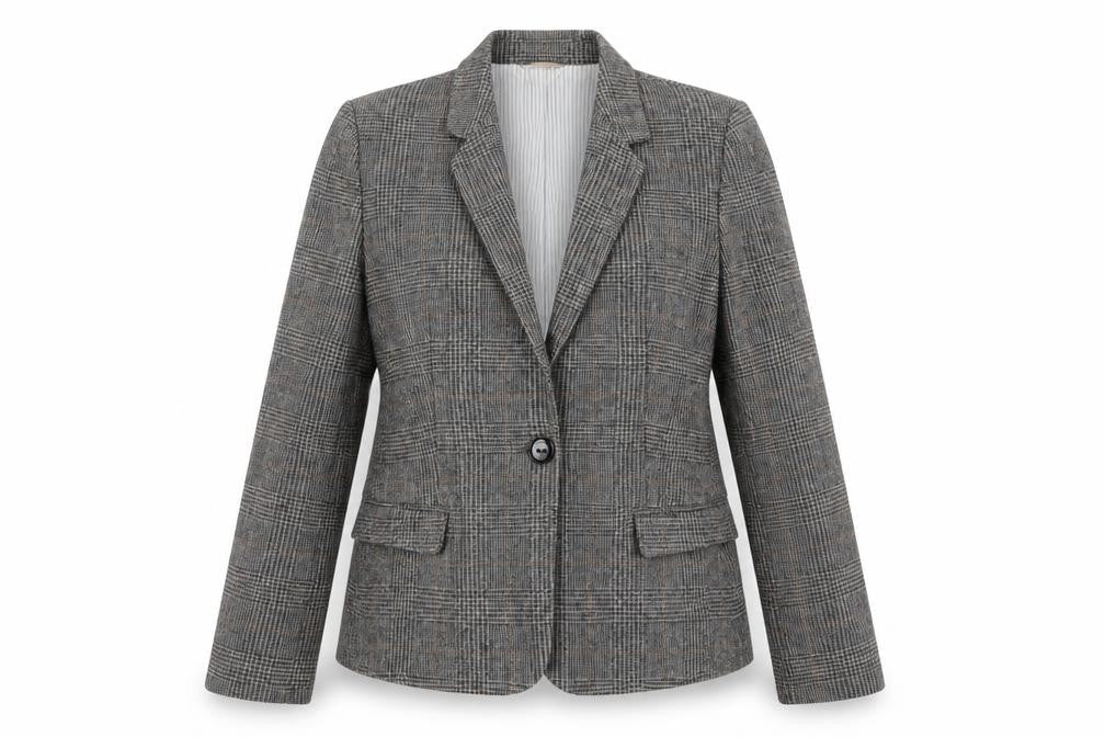 Zara Basic Womens Grey Checked Wool Blend Blazer Jacket Size L UK 12