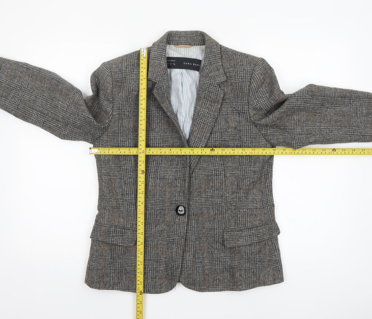 Zara Basic Womens Grey Checked Wool Blend Blazer Jacket Size L UK 12