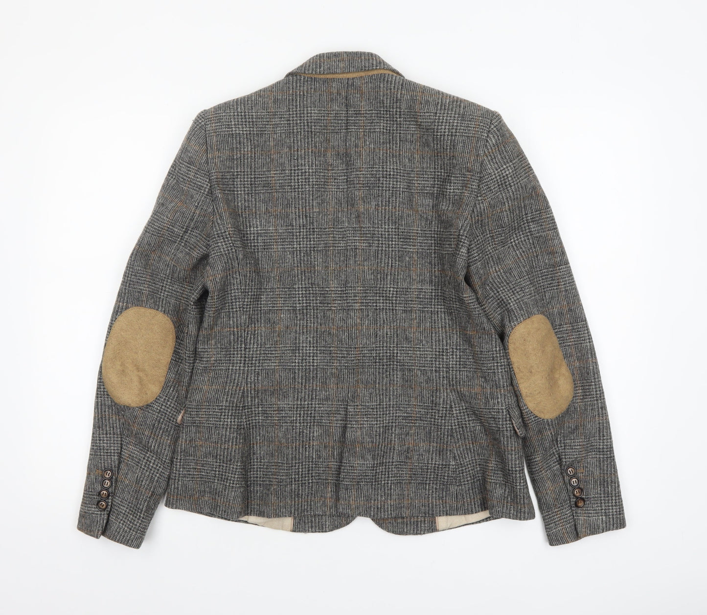 Zara Basic Womens Grey Checked Wool Blend Blazer Jacket Size L UK 12