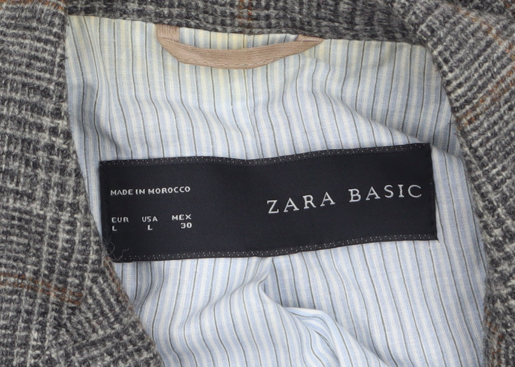 Zara Basic Womens Grey Checked Wool Blend Blazer Jacket Size L UK 12