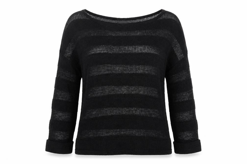 Topshop Women's Black Open-Knit Striped Jumper Size 10