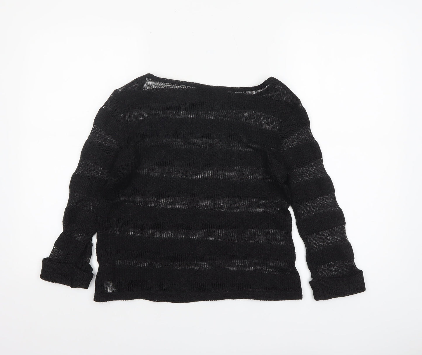 Topshop Women's Black Open-Knit Striped Jumper Size 10