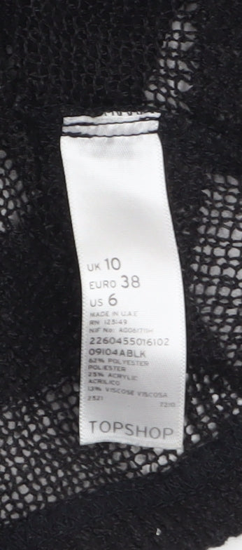 Topshop Women's Black Open-Knit Striped Jumper Size 10