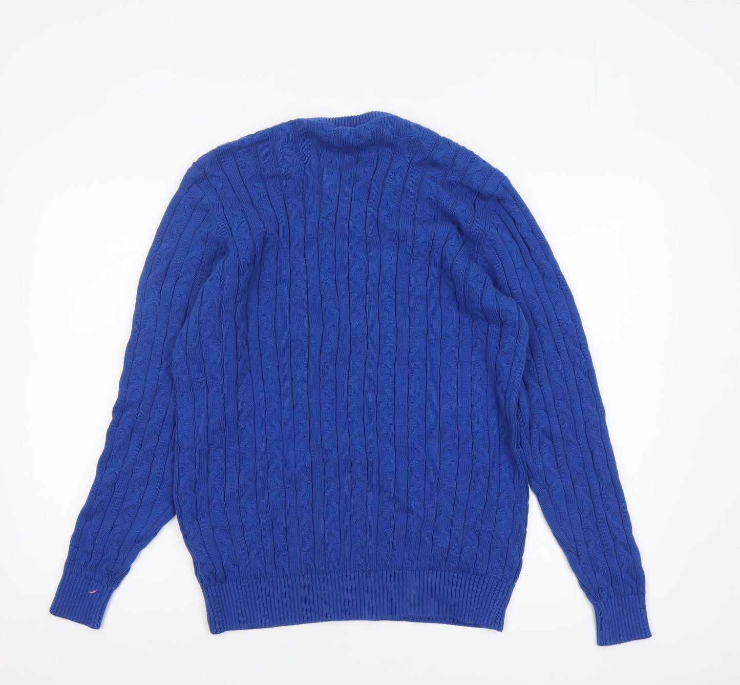 Brook Taverner Men's Blue Cotton Cable Knit Crew Neck Jumper L