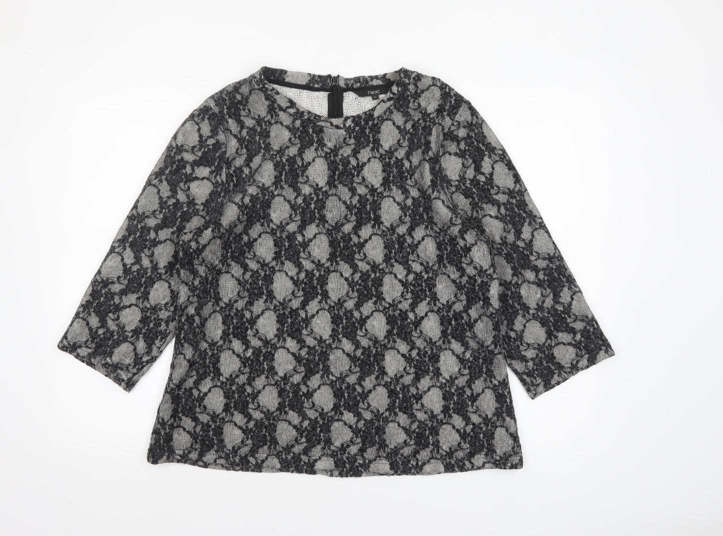 Next Womens Grey Lace Knit Tunic Blouse Size 18 3/4 Sleeve Stretch Top