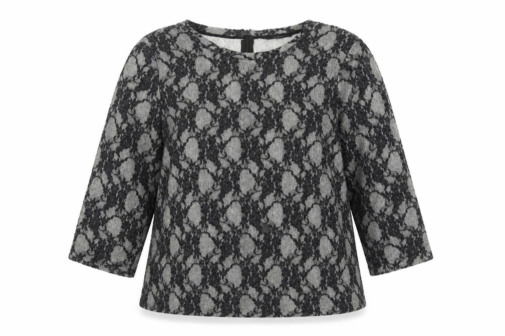 Next Womens Grey Lace Knit Tunic Blouse Size 18 3/4 Sleeve Stretch Top
