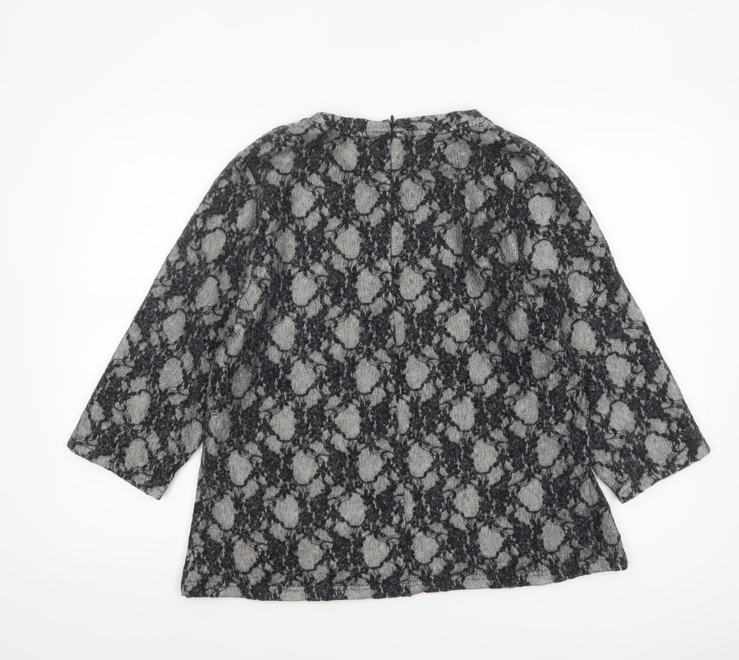 Next Womens Grey Lace Knit Tunic Blouse Size 18 3/4 Sleeve Stretch Top