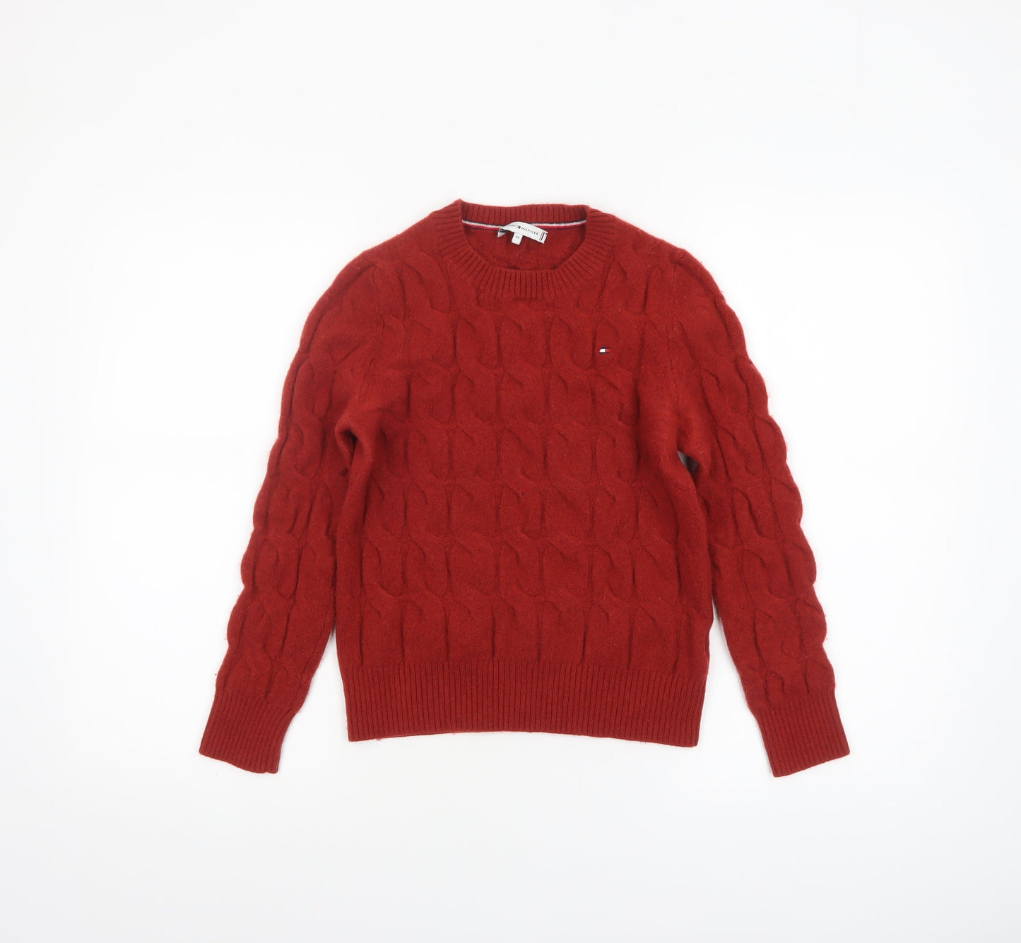 Tommy Hilfiger Women's Red Cable-Knit Wool Cashmere Jumper XS