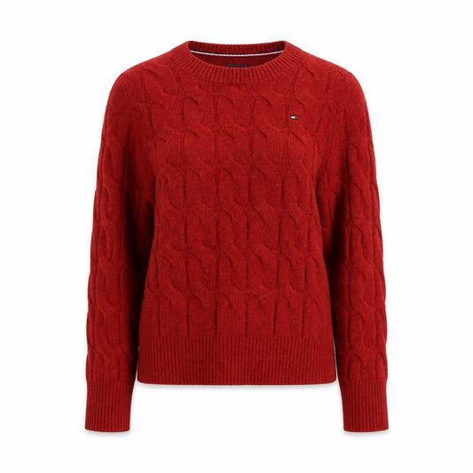 Tommy Hilfiger Women's Red Cable-Knit Wool Cashmere Jumper XS
