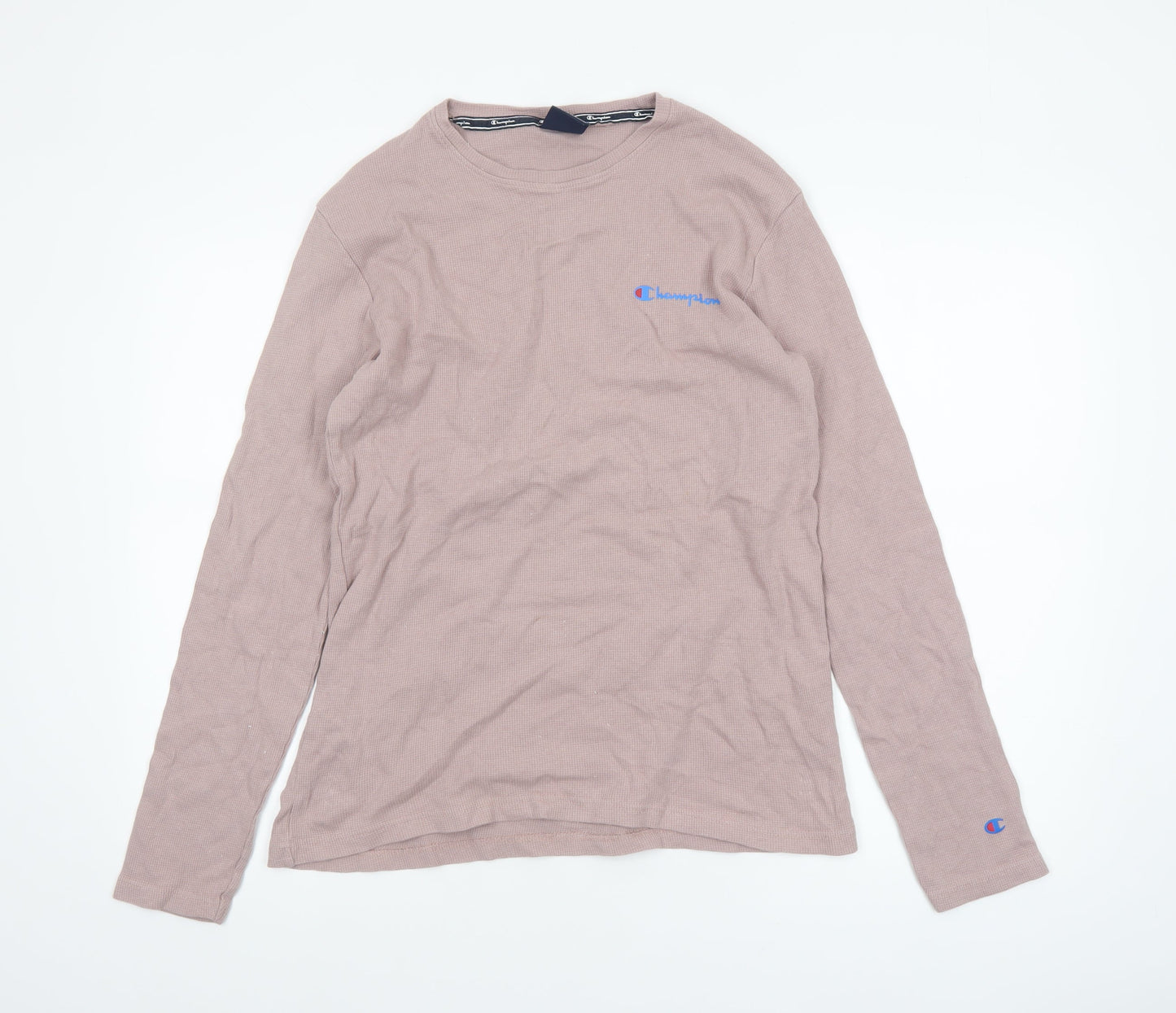 Champion Men's Brown Long Sleeve Cotton Crew Neck Top Size L