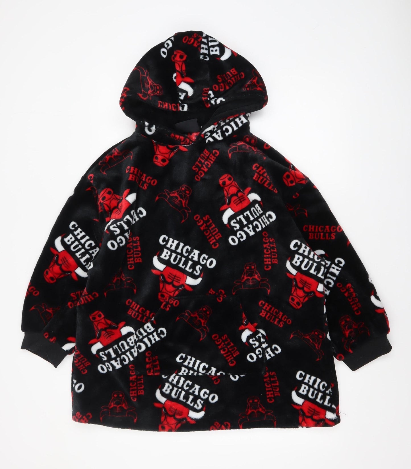 NBA Boys Black Chicago Bulls Fleece Hooded Robe S Lightweight Lounge Wear
