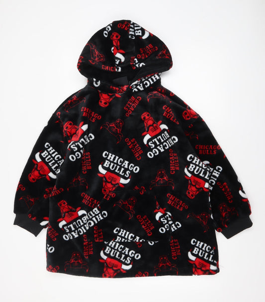 NBA Boys Black Chicago Bulls Fleece Hooded Robe S Lightweight Lounge Wear