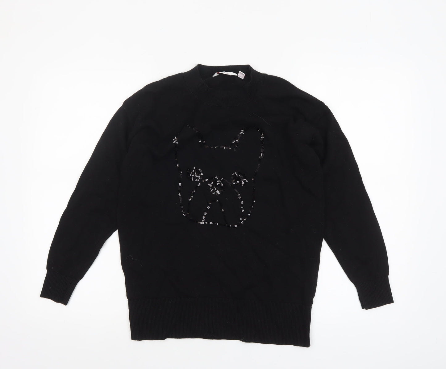 Bau de Fiori Women’s Black Sequin Dog Cotton Viscose Jumper Size S
